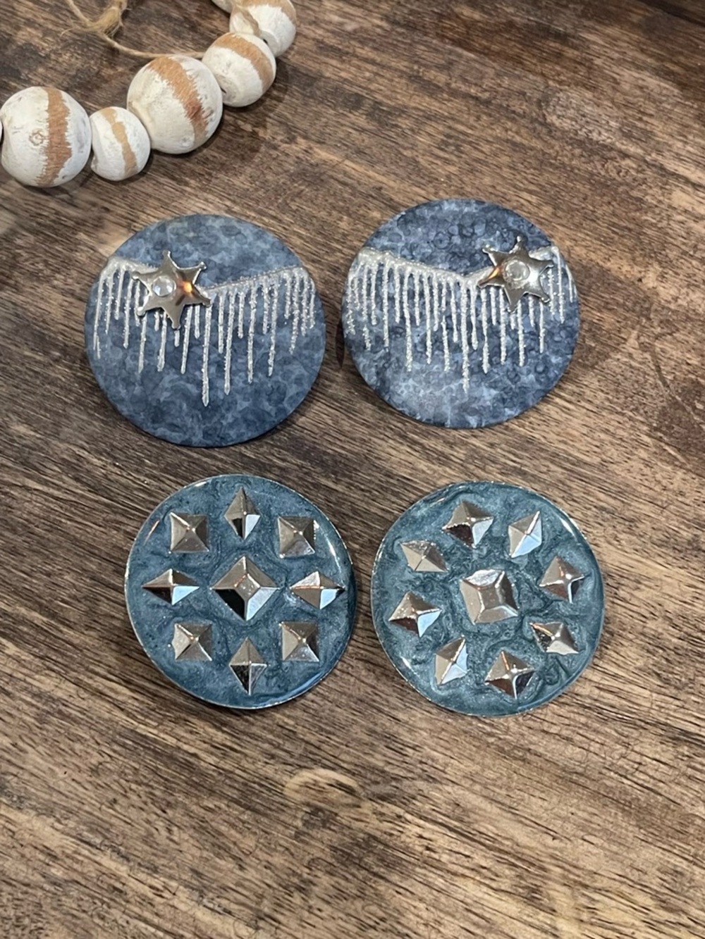 Handmade Ceramic Blue Button Earrings - Set of 2